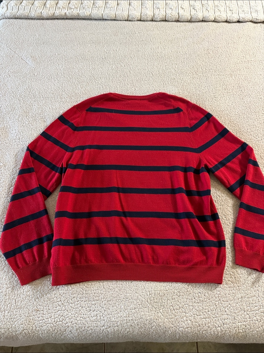 Brooks Brothers Red and Navy Striped V-Neck Sweater 100% Merino Wool Large - Picture 6 of 6